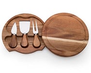 SAMFUNG Plateau à fromage rond coulissant en bois d'acacia et 3 outils à fromage, 19,1 cm de diamètre, choix parfait pour les cadeaux