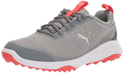 PUMA GOLF Mens Fusion Pro Golf Shoe, Quarry-Puma Silver-red Blast, 10.5