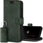 SURAZO Étui de Protection pour Samsung Galaxy S24 FE - Pliable en Cuir véritable - avec Aimant, Compartiment pour Cartes, Protection RFID - Étui à Rabat en Cuir (Motif Floral Vert)