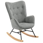 MEUBLE COSY Fauteuil à Bascule Allaitement Scandinave Chaise Loisir et Repos en Tissu avec Pieds en E' Bois Métal pour Salon, Chambre, Massif, Gris Clair, 66x84x97cm