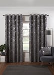 Osaka Japanese Eyelet Curtains 90 x 90 Silver Lined Metallic Velvet Trees