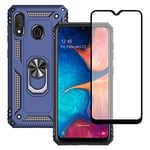 Yiakeng Samsung Galaxy A20e Case, Samsung A20e Case With Screen Protector, Silicone Shockproof Military Grade Protective Phone Cover with Ring Kickstand for Samsung Galaxy A20e (Blue)