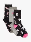 John Lewis Dogs & Hearts Print Organic Cotton Mix Socks, Pack of 3, Grey/Black/Pink