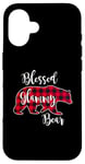 Coque pour iPhone 16 Blessed Glammy Bear Red Buffalo Check Plaid Cadeau pour grand-mère