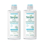 2x Simple Water Boost Micellar Cleansing Water with Pentavitin & Prebiotic 400ml