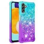 SKALO Samsung A34 5G Juoksuhiekka Glitter Sydämet TPU kuori - Turkoosi-Violetti