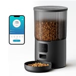 6L UIOOQ Distributeur Croquettes Chat Automatique WiFi pour Chien avec Enregistrement 10S,Programme d'alimentation Personnalisé,10 Repas par Jour,Bouchon Rotatif,Noir