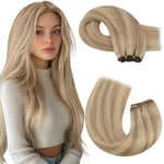 Moresoo Extension Cheveux Naturel Tissage Blond Miel Foncé et Blond Moyen Extension Tissage Cheveux Naturel Blond Meche Tissage Naturels Cheveux Humain Lisse 35 cm/14 Pouces 100g #P16/22