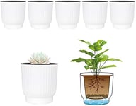 T4U 6pcs Bac à Fleurs Auto-Irrigation Plastique Rond - Blanc, Pot avec Réserve d'eau Pot avec Système d'Arrosage pour Planter Les Plantes Fleur Facilement, Décoration pour Jardin Maison