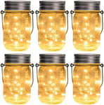 GIGALUMI Hanging Solar Mason Jar Lights, 6 Pack 30 Led Lanterns 6 