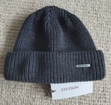 Genuine STETSON Dockyard Short DARK GREY Beanie Hat 100% WOOL MADE IN ITALY