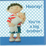 NEW BABY CARD Hooray! You're A Big BROTHER - suitable for birth of boy or girl