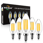 BRIMAX E14 LED Candle Bulbs Dimmable 4W, 40W Equivalent, Soft Warm White 2700K, 400lm, Small Edison Screw SES Chandelier Bulbs, C35 Vintage Filament Energy Saving Candelabra Bulb, 5Pack