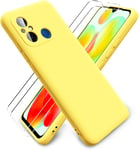 Coque Pour Xiaomi Redmi 12c/12 C/11a/Poco C55 + [2 Pièces] Verre Trempé Écran Protecteur, [Ultra Mince] Étui Souple De Silicone Tpu, Intérieur Microfibre, Housse Anti Rayures - Jaune