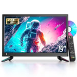 Desobry Petite Television 19 Pouces avec Lecteur DVD intégré, Mini téléviseur 1080P avec Antenne HDMI USB AV Entrée, TV 12v pour Camping Car/Caravane/Campagne