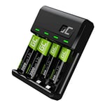 Green Cell VitalCharger Chargeur + 2 Piles AA 2000 mAh + 2 Piles AAA 800 mAh pour Piles NI-MH AA AAA R6 R03 Mignon avec Micro USB-C. Système de Charge 4 canaux Charge à partir de 1 à 4 AA ou AAA, LED