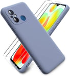 Coque Pour Xiaomi Redmi 12c/12 C/11a/Poco C55 + [2 Pièces] Verre Trempé Écran Protecteur, [Ultra Mince] Étui Souple De Silicone Tpu, Intérieur Microfibre, Housse Anti Rayures - Gris