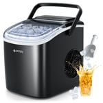 ecozy Ice Maker Machine, Countertop Ice Maker, 9 Ice Cubes in 6 Mins, 2 Sizes of Ice, Self-Cleaning Ice Cube Maker, 12KG in 24Hrs, Portable Ice Machine for Home/Party/Kitchen/Bar-Black