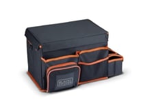 BLACK+DECKER Rangement Coffre de Voiture - Coffre Attelage 47,5 x 25 x 30 cm - avec Plusieurs Compartiments - Organisateur de Voiture Incl. 2 Porte-Gobelets - Noir