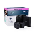 Arlo Ultra 2 4K + Batterie supplémentair + SmartHub, Caméra de Surveillance WiFi Extérieure sans Fil, Autonomie de 6 Mois, Vision Nocturne en Couleur, Essai Secure Inclus, 2 Caméras Noir