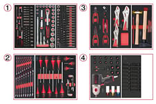 KS Tools 714.0263 - Composition d’Outils pour Servante d’Atelier Complète - 4 Tiroirs pour Servante - Outillage Mécanique et Bricolage avec Empreinte en Mousse Découpée au Laser - 263 Pièces