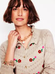 Boden Fae Embroidered Fair Isle Cardigan, Oatmeal Melange