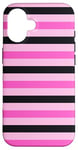 Coque pour iPhone 16 Rose rayé girly esthétique Preppy Black Stripes