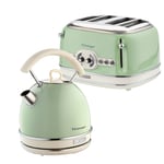 Dome Kettle and 4 Slice Toaster Set, Vintage Style, Green, Ariete