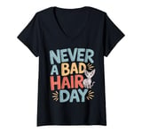 Womens Sphynx Owner Humor Never Bad Hair Day - Funny Sphynx V-Neck T-Shirt