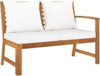 Banc de Jardin 114,5cm en Bois Solide d'Acacia - Canapé de Patio avec Coussin Crème pour Terrasse Jardin Extérieur