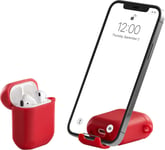 AirStand - Boitier AirPods avec Support de téléphone Invisible, Compatible avec Les AirPods séries 1 et 2, Coque Antichoc en TPU et PC avec Protection complète avec Mousqueton Porte-clés,Rouge