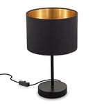 B.K.Licht lampe de table, lampe de chevet, abat-jour en tissu noir-or, douille E27, Ø 20cm, interrupteur câble, câble de 140cm, livrée sans ampoule, lampe de chevet