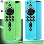 Pinowu Firestick Remote Cover Case (2 Pack) Compatible with Fire TV Stick 4K Alexa Voice Remote Control (5.6” 2nd Gen) (Green Glow& Turquoise Not Glow)