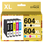 HALLOLUX 604XL 5-Pack Ink Cartridges Multipack High Yield Compatible for Epson 604 XL for XP-2200 XP-2205 XP-3200 XP-3205 XP-4200 XP-4205 WF-2910DWF WF-2930DWF WF-2935DWF(Black Cyan Magenta Yellow)