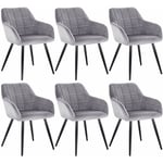 Lot de 6 Chaises de salle à manger avec accoudoirs Woltu Chaise de cuisine, Chaise de salon en Velours, Pieds en métal, Gris