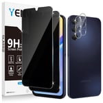 Yenwen Verre Trempé Anti-Espion pour Samsung Galaxy A15 5G, 2 Pièces Privacy Protection écran et 2 Pièces Caméra Arrière Protecteur, 9H Dureté Anti-Spy Film Protecteur Vitre