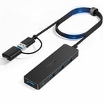 Aceele Data Hub 4 Ports USB 3.0 Ultra Fin avec câble étendu de 120cm/4ft, et Un Adaptateur C USB, Hub USB 3.0 pour Macbook, Mac Pro/Mini, iMac, Surface Pro, XPS, clés USB, disques durs externes, etc.