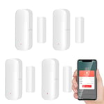 Capteur Intelligent de Porte WiFi, Alarme détecteur de fenêtre de Porte sans Fil, capteur Intelligent de Contact de fenêtre de Porte pour la sécurité de la Maison Compatible avec Alexa, 4 PCS