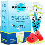 Revival Rapid Rehydration Electrolytes Powder - High Strength Vitamin C, B1, B3, B5, B12 Supplement Sachet Drink, Effervescent Electrolyte Hydration Tablets - 12 Pack Watermelon