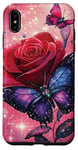 Coque pour iPhone XS Max Rose et papillon mignon sur fond rose