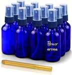 Blue Glass Bottles Spray Tops And Gold Glass Pen 12 Pack Essential Oil Atomiser