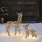 Lights4fun Outdoor Christmas Light Up Rattan Reindeer Set Mini Doe and Fawn