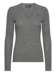 Cable-Knit Wool-Cashmere V-Neck Sweater Tops Knitwear Jumpers Grey Polo Ralph Lauren