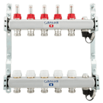 SALUS Golvvärmefördelare för 5 kretsar i rostfritt stål med flödesmätare