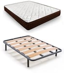 HOGAR24 ES Lit Complet, sommier à Lattes Larges + Matelas Dream Flex 15, avec Jeu de Pieds filetés de 25 cm, Dimensions : 150 x 190 cm