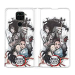 Cokitec Housse Cuir Portefeuille pour Xiaomi Redmi Note 9S / 9 Pro Manga Demon Slayer Blanc