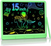 Tablette Dessin Enfant 15 Pouces Effaçables Tablette D'écriture LCD Colorée Tablette Magique Manuscrite,Grands Cadeauxs Pour 2+ Ans Garçons Filles (Green)