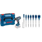 Bosch Professional Perceuse-Visseuse sans Fil GSR 18 V-28 (sans Batterie, L-Boxx) + Coffret de 7x mèches plates Expert SelfCut Speed (pour Bois résineux, Panneau aggloméré, Ø 16-32 mm, Accessoire)