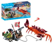 Playmobil 71532 Pirates: Battle against the Giant Crab, epic sea battle, including cannon, grappling hook projectile, and saber, detailed pirate play sets suitable for children ages 4+