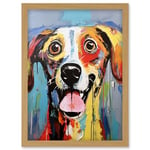 Artery8 Colourful Dog Portrait Artwork by Jason Brydson Happy Face Oil Painting Bold Bright Vibrant Artwork Framed Wall Art Print A4